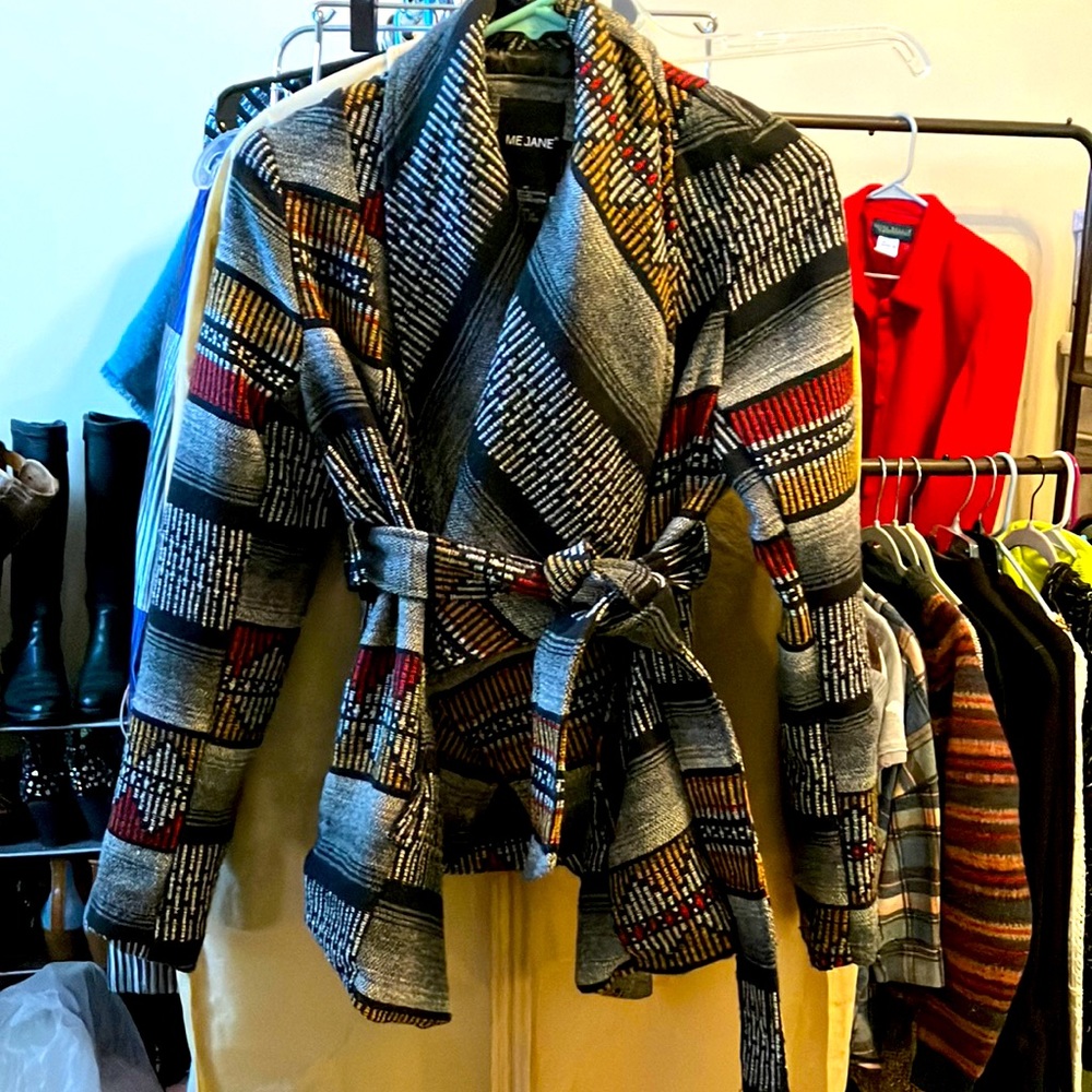 Me Jane Western Print Wrap Coat